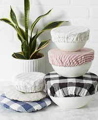 Design Imports Cloth Bowl Cover Collection Machine Washable, Cotton with Elastic Stretch for Food Storage, 10.25"/8.25"/7.5" Diameter, Farmhouse Plaid