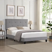 Simplie Fun Gray Upholstered Platform Bed Frame, Easy Assembly