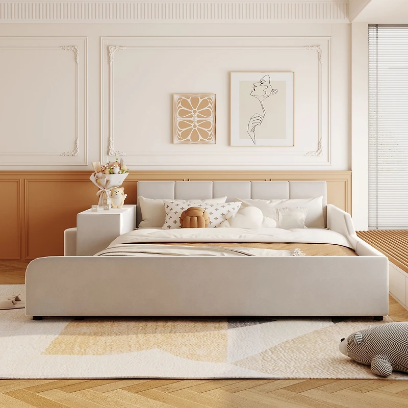 Streamdale Furniture Upholstered Bed with Desk & Stool