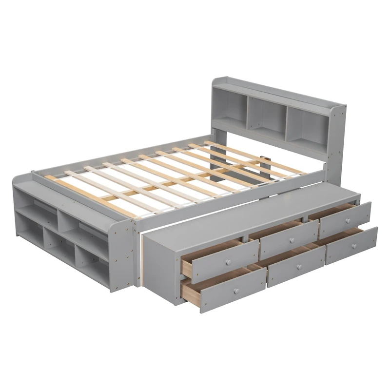 Streamdale Full Bed with Headboard Bookcase, Storage Drawers & End Case