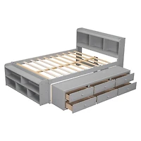 Streamdale Full Bed with Headboard Bookcase, Storage Drawers & End Case