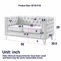 Streamdale Furniture Modern Grey Velvet Tufted Sofa with Metal Legs