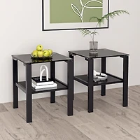 Simplie Fun Black Glass 2-Layer Tea Table Set