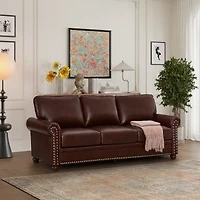 Streamdale Furniture Classic Living Room Nails Sofa Burgundy Faux Leather