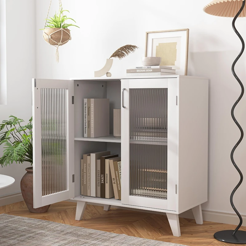 Streamdale Modern Bathroom Cabinet with Glass Doors and Adjustable Shelf