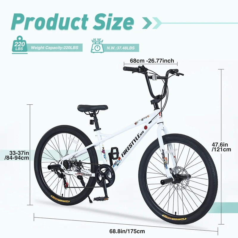 Streamdale Furniture 26" Freestyle Bike for Kids with Double Disc Brakes