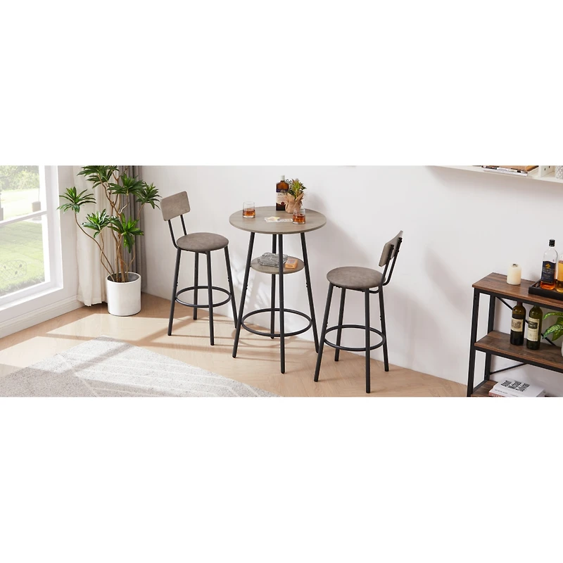 Streamdale Furniture Round Barstool Set With Shelf, Upholstered Stool With Backrest, 23.62" W X 23.62" D X 35.43"