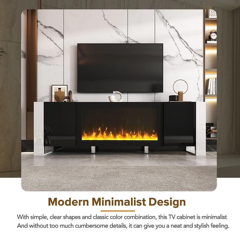 Streamdale High Gloss White Tv Stand with Electric Fireplace