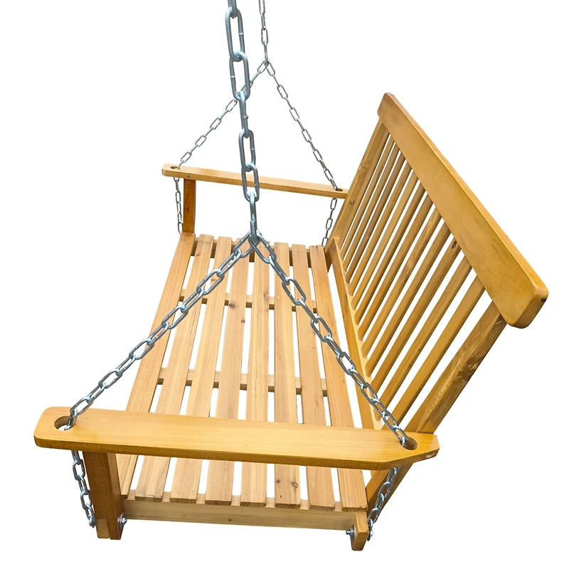 Simplie Fun Teak Wood Swing Bench for Outdoor Spaces