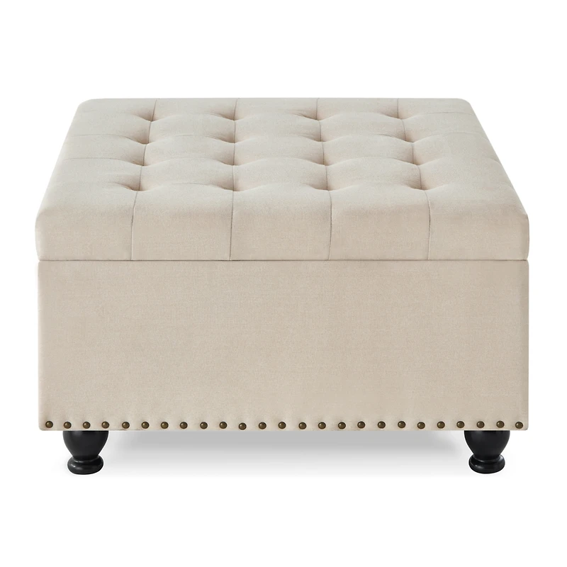 Streamdale Beige upholstered storage ottoman with wooden legs