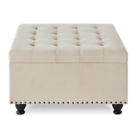 Streamdale Beige upholstered storage ottoman with wooden legs
