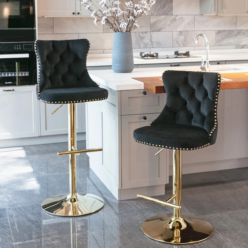 Simplie Fun Set of 2 Adjustable Velvet Bar Stools