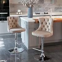 Streamdale Furniture Adjustable Khaki Velvet Bar Stools, Set of 2