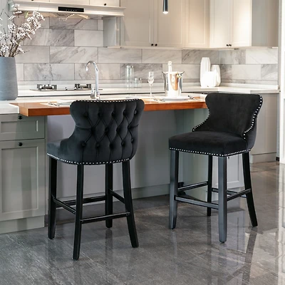 Streamdale Modern Velvet Wingback Bar Stools, Set of 2