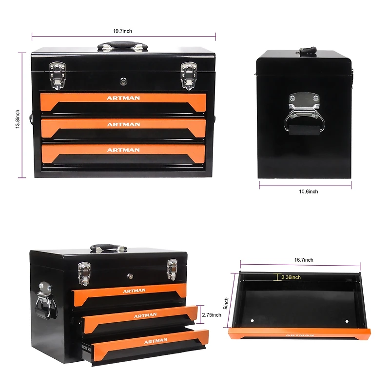 Streamdale 3 Drawers Tool Box With Tool Set-Orange