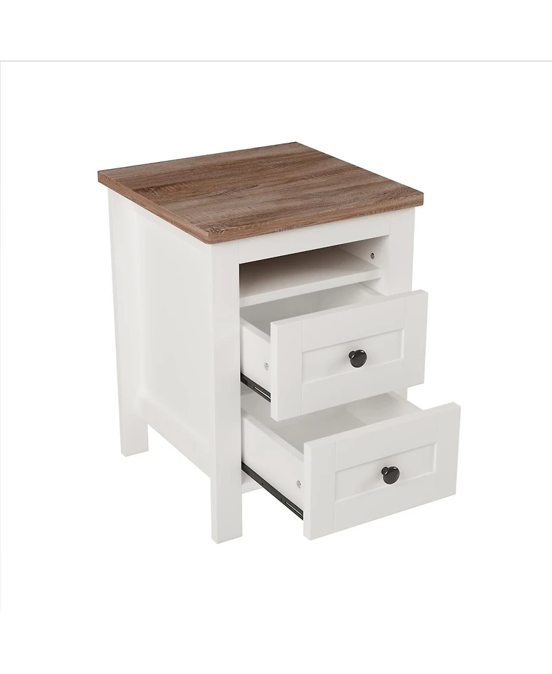 Simplie Fun Farmhouse Wooden Nightstand with Storage, White+Brown