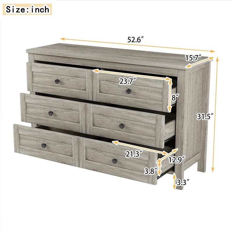 Streamdale Antique Gray Farmhouse Dresser, 6 Drawers