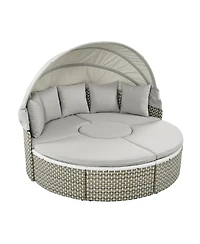 Simplie Fun Gray Rattan Outdoor Sectional Sofa Set with Retractable Canopy
