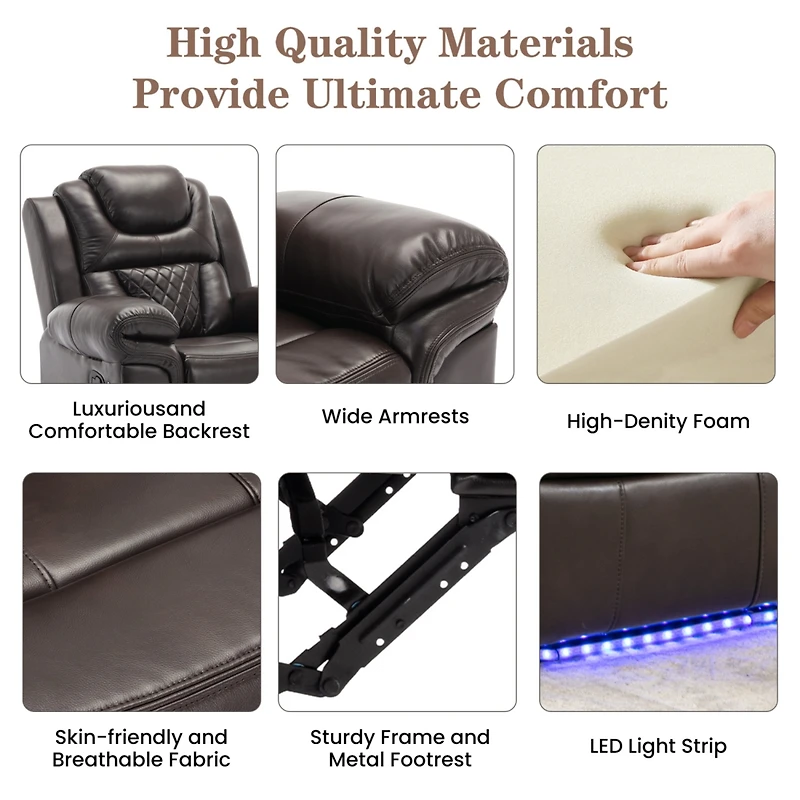 Streamdale Furniture Home Theater Seating Manual Recliner Chair With Led Light Strip For Living Room, Bedroom