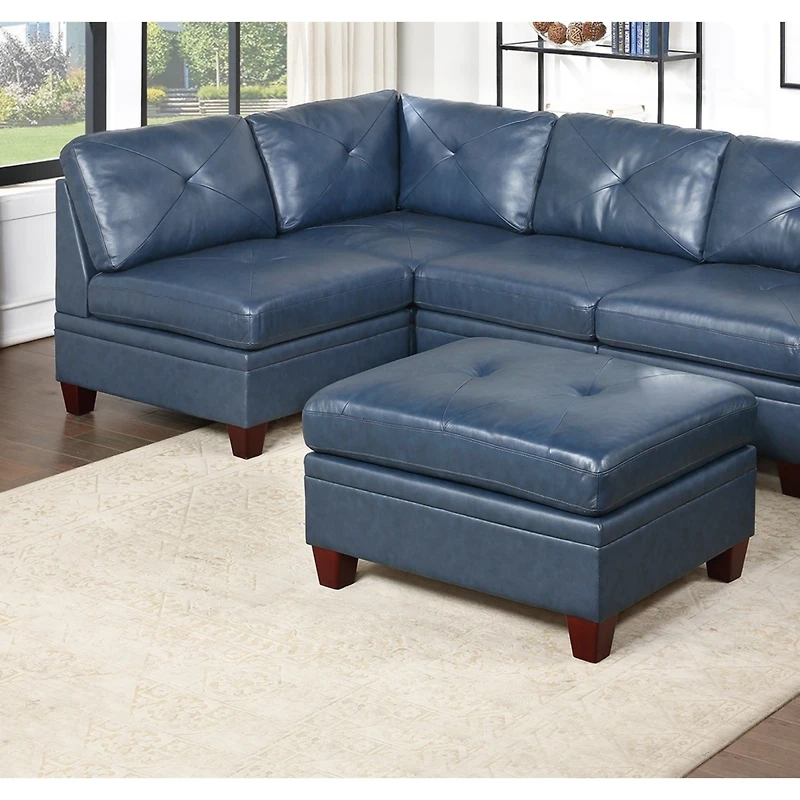 Simplie Fun Contemporary Genuine Leather 1 Piece Armless Chair Ink Blue Color Tufted Seat