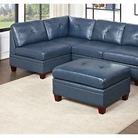Simplie Fun Contemporary Genuine Leather 1 Piece Armless Chair Ink Blue Color Tufted Seat