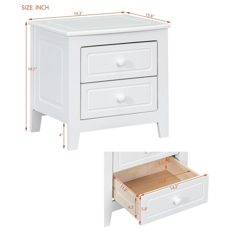 Simplie Fun 2-Drawer Nightstand For Bedroom, Mid Century Retro Bedside Table With Classic Design