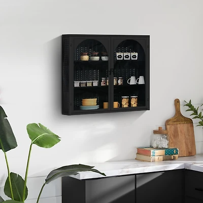 27.56" Glass Doors Modern Two-Door Wall Cabinet