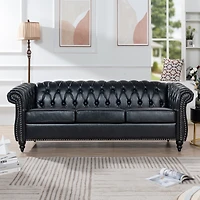 Streamdale 84.65" Pu Rolled Arm Chesterfield Three Seater Sofa