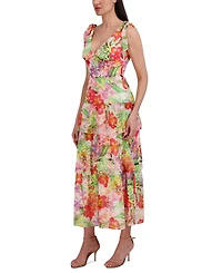 julia jordan Woman's Printed V-Neck Tie-Straps Tiered Dress