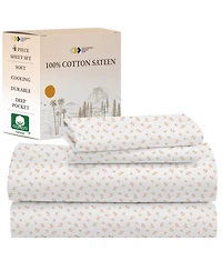 Rose Sheet, Full Bed Sheets Set, Soft 100% Cotton Sateen, 4 Pc Deep Pocket & Pillowcase Set - Vintage