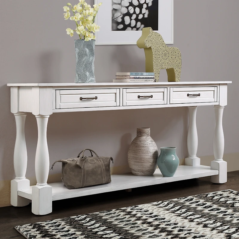 Streamdale 63" Wood Console Table with Drawers & Shelf