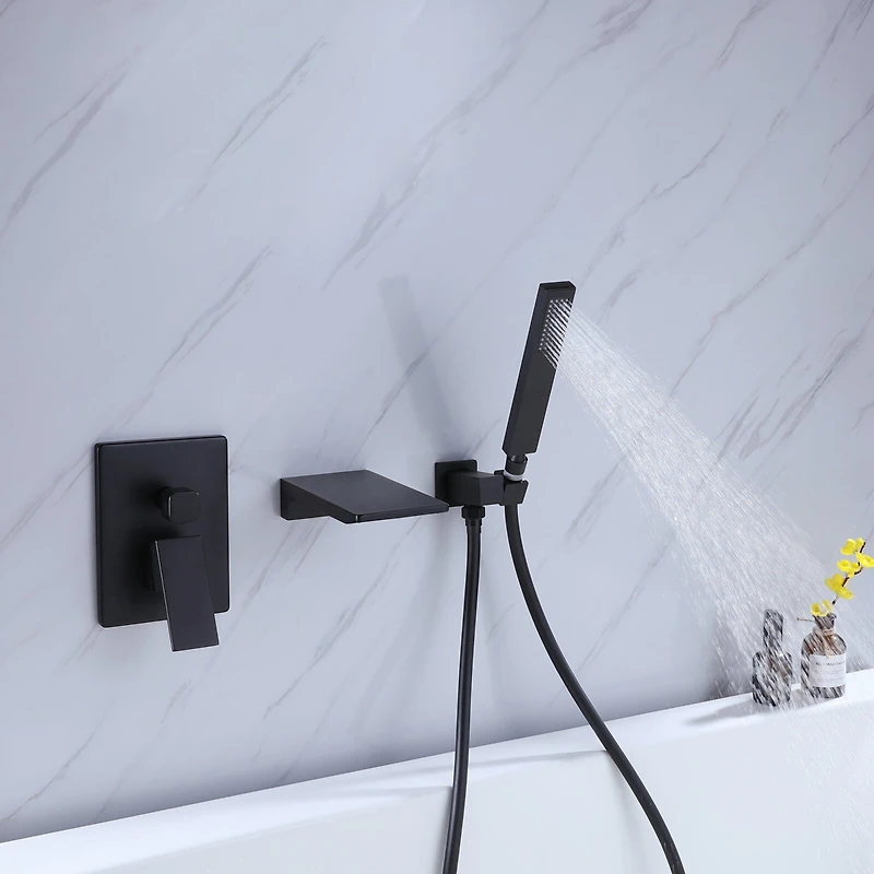 Matte Black Bathtub Faucet with Wall Mount and Handheld Shower