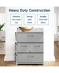Heavy Duty Small 4 Drawer Fabric Dresser Organizer for Bedroom, Nursery, & Closet with Shoe Rack, Easy to Pull Wood Handles & Textured Wood Top