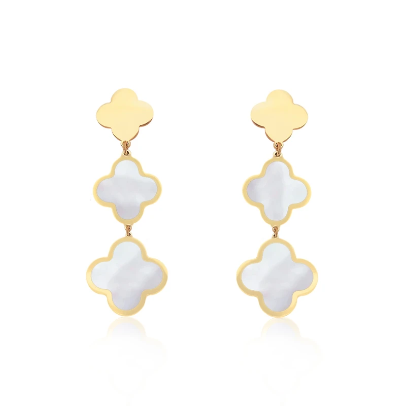 The Lovery Mother of Pearl Graduating Clover Dangle Earrings 14K Gold