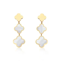 The Lovery Mother of Pearl Graduating Clover Dangle Earrings 14K Gold