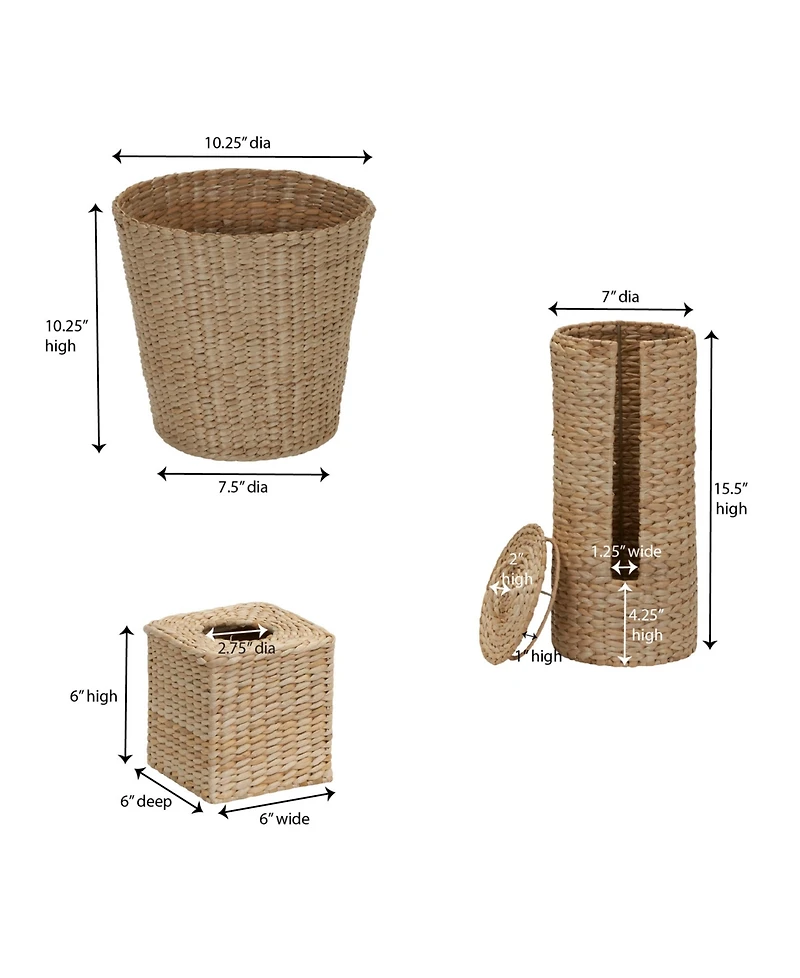 Household Essentials 3-Piece Set Wicker Bathroom Accessories