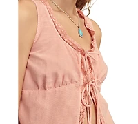 Lucky Brand Women's Flyaway Tie-Front Lace-Trim Tank Top