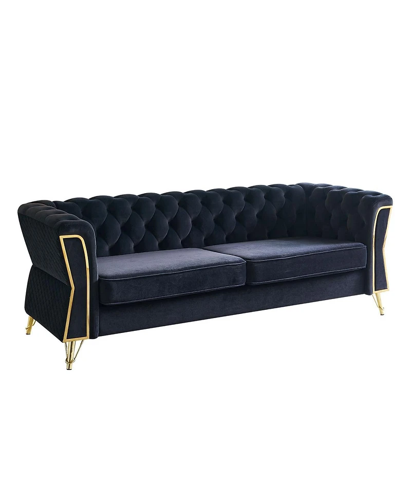 Streamdale Furniture Modern Tufted Velvet Sofa 87.4 Inch For Living Room Black Color