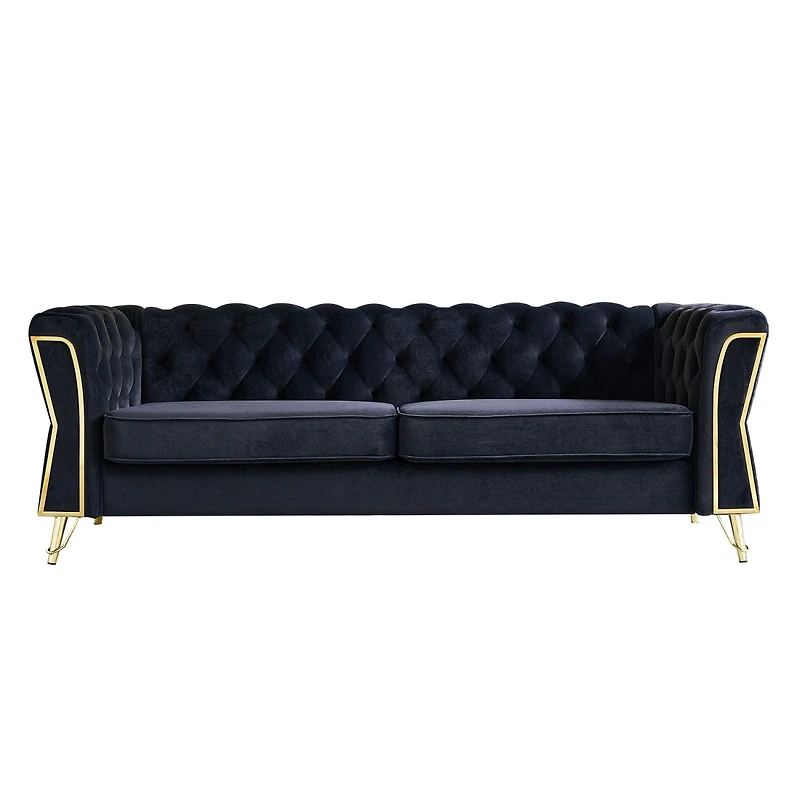 Streamdale Furniture Modern Tufted Velvet Sofa 87.4 Inch For Living Room Black Color