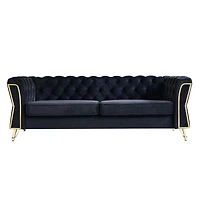 Streamdale Furniture Modern Tufted Velvet Sofa 87.4 Inch For Living Room Black Color