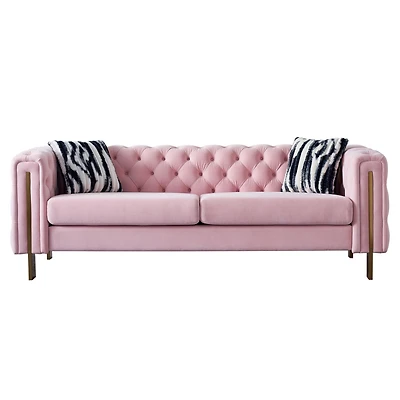 Simplie Fun Chesterfield Modern Tufted Velvet Living Room Sofa, 84.25" W Couch, Pink