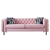 Simplie Fun Chesterfield Modern Tufted Velvet Living Room Sofa, 84.25" W Couch, Pink