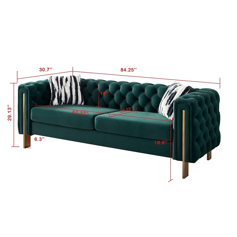 Streamdale Furniture Chesterfield Modern Tufted Velvet Living Room Sofa, 84.25" W Couch, Green
