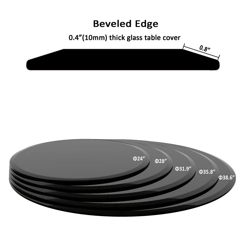 Streamdale Furniture 38.6" Inch Round Tempered Glass Table Top Black Glass 2/5" Inch Thick Beveled Polished Edge