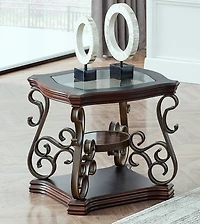 Streamdale Glass Top End Table with Marble Shelf and Metal Legs