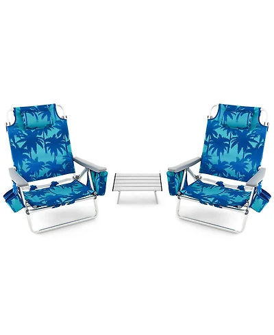 Costway 2-Pack Folding Backpack Beach Chair Table Set 5-Position Outdoor Reclining