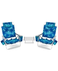 Costway 2-Pack Folding Backpack Beach Chair Table Set 5-Position Outdoor Reclining
