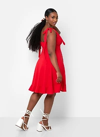 Rebdolls Women's Plus Size Blythe Tie Strap Ruffle Hem Mini Skater Dress
