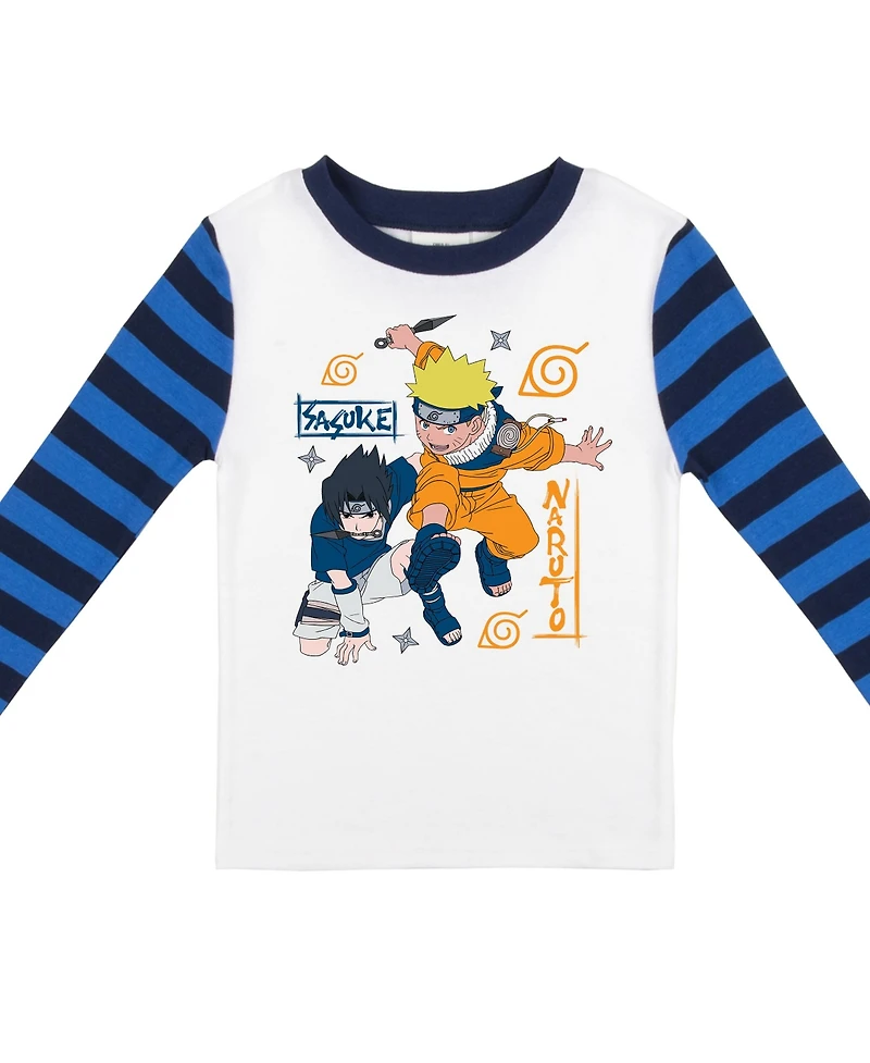 Naruto Little Boys Classic Characters Youth Blue Striped Long Sleeve Pajama Set
