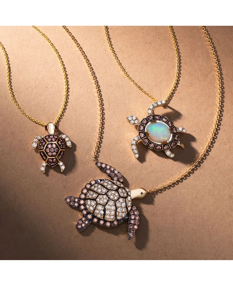 Le Vian Diamond (3/8 ct. t.w.) & Passion Ruby (1/20 ct. t.w.) Turtle Pendant Necklace in 14k Gold, 18" + 2" extender